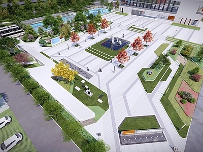 现代办公园区景观 办公广场园区