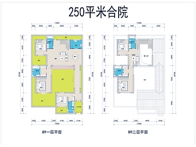 现代别墅建筑 二层别墅 合院别墅 施工图