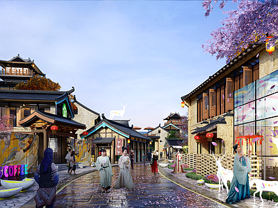 新中式禅意商业街 传统商业街 民俗建筑 西域丝路