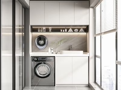 现代阳台 洗衣机柜 家居阳台