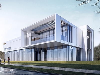 现代售楼处建筑 现代简约沿街商业 售楼部