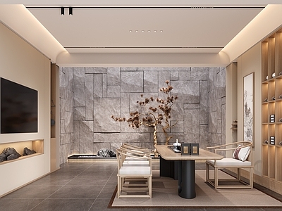 新中式休息区 茶室 枯树