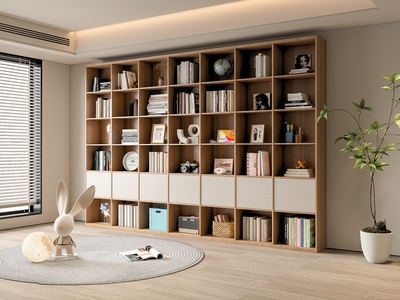 现代书柜 书籍 书架 摆件 书本 装饰柜 整墙式 成人 实木