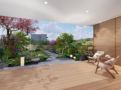 侘寂原木别墅庭院 寂寥风景观花园