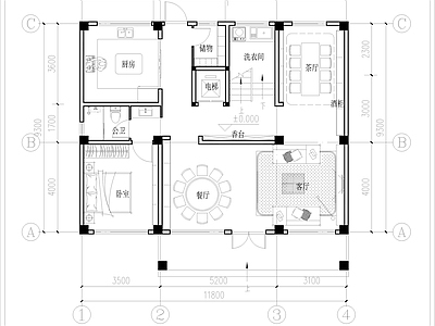现代别墅建筑 三层独栋别墅平面 自建房平面 占地面积127平 建筑面积315平 电梯 施工图
