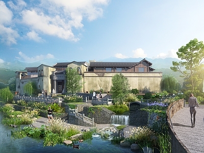 中式复古古建筑 院落酒店 围屋建筑 传统院落 老建筑