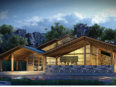 新中式原木木屋 茶室 木构建筑 咖啡厅 驿站建筑 书吧