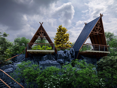 新中式原木其他景观小建筑 观景平台 木构平台 网红打卡平台 景观亭