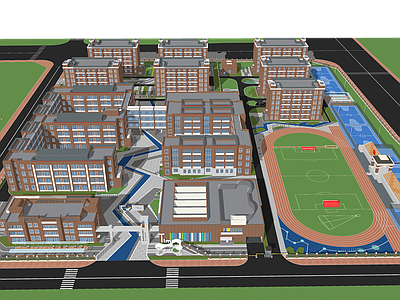 现代教育校园景观 校园广场 学校入口大门 校园小品 操场运动广场 学校建筑