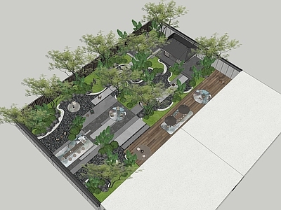 现代新中式别墅庭院 现代庭院