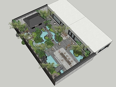 现代新中式别墅庭院 现代庭院