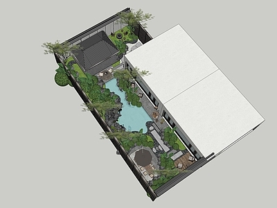现代新中式别墅庭院 现代庭院
