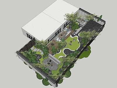 现代新中式别墅庭院 现代庭院