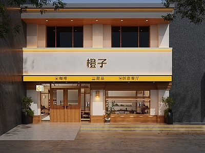 现代茶餐厅 原木 咖啡门头