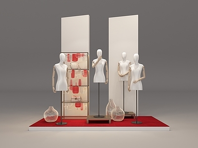 现代服装店 现代橱窗 模特展示 奢饰品包展柜
