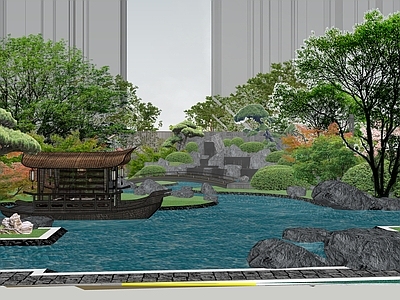 现代新中式小区景观 宋式住宅园林示范