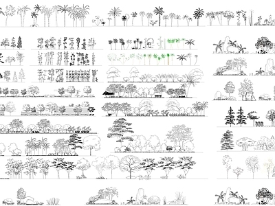 现代新中式绿植 灌木 竹子 绿植 植物迷宫 各类树木合集 施工图