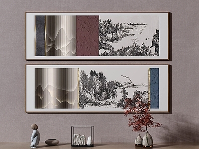 新中式侘寂挂画 油画 书房挂画 茶室挂画 客厅挂画 玄关挂画