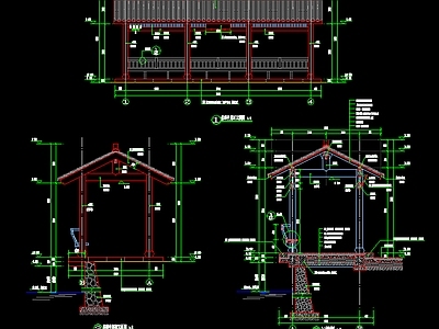 新中式中式廊架 滨水景观廊 景观木长廊 古建长廊 景观廊亭结构图 施工图