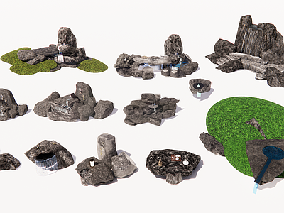 新中式中式景观石 中式石头水景合集 东方美学石景小品 叠石涌泉禅意水景 日式石头茶台水景 别墅庭院石头水景