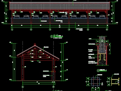 新中式中式廊架 古建停车棚 古建木长廊 古建长廊结构图 古建驿站 施工图