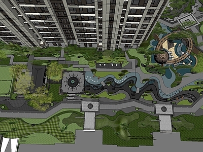 现代小区景观 建发小区景观 连廊 架空层 会客室