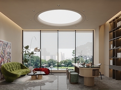 现代奶油办公室 经理办公室 休闲区