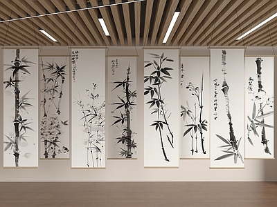 新中式中式挂画 水墨竹子画 茶室卷帘 新中式卷帘 水墨竹子纱帘 日式卷帘