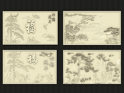 中式新中式雕花 松鹤延年