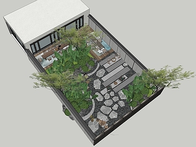 现代新中式别墅庭院 现代庭院