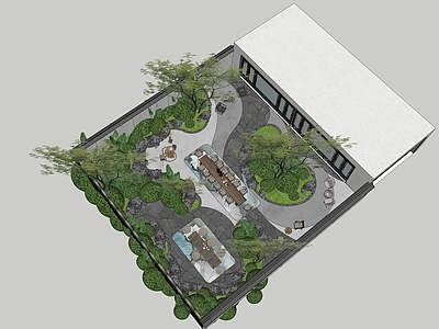现代新中式别墅庭院 现代庭院
