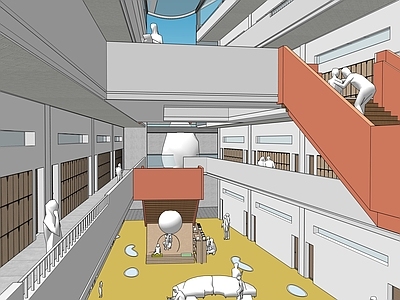 新中式现代学校建筑 教学楼学校 学校操场