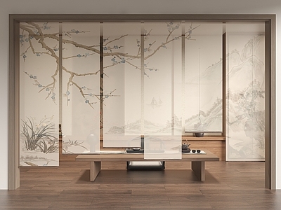 新中式窗帘 山水画纱帘 水墨画纱帘 茶室卷帘 新中式卷帘 新中式茶室