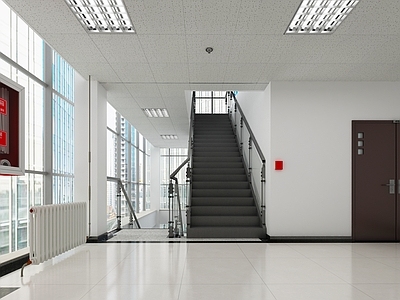 现代新中式其他公共空间 楼梯间 钢结构楼梯 钢结构楼梯间 玻璃护栏 不锈钢护栏