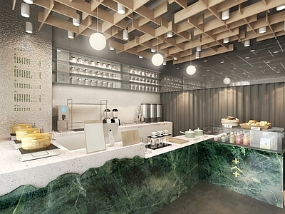 现代轻奢奶茶店 现代奶茶店 甜品店面包店 操作台 榨汁机 格栅吊顶