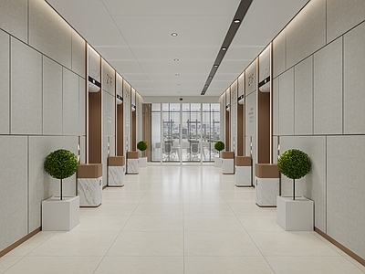 现代楼梯间 电梯 绿植 过道