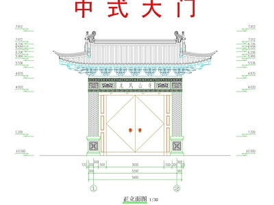 其他古建筑 中式大门 中式垂花门 中式寺庙大门 中式院大门 施工图