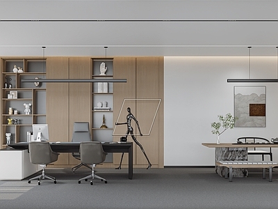 现代经理办公室 茶桌 书柜