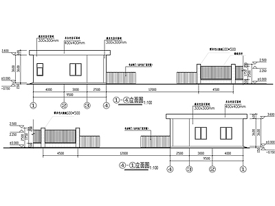 现代门卫室建筑 门卫及围墙 施工图