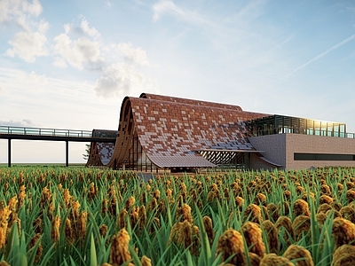 现代极简风格建筑 乡村会客厅 茶室 社区中心 弧形建筑 田园驿站