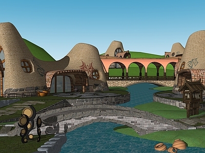 复古北欧风格建筑 洞穴建筑 仿生建筑 特色民宿 夯土建筑 游戏建筑