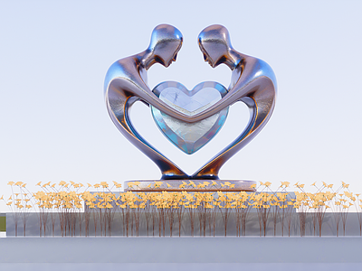 现代雕塑 人物创意雕塑 爱情雕塑 不锈钢雕塑 爱心主题雕塑小品