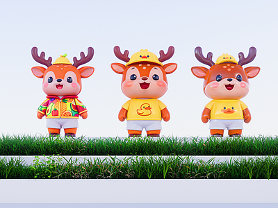 现代其他美陈 卡通小鹿玩偶 动物美陈小品 景观小鹿 小鹿公仔 卡通动漫玩偶