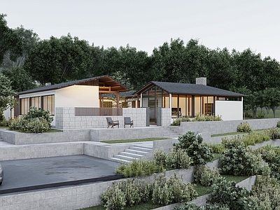 新中式侘寂乡村民房 民居 坡屋顶 木结构 新中式 乡村民居