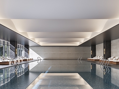 现代轻奢酒店 酒店泳池 躺椅