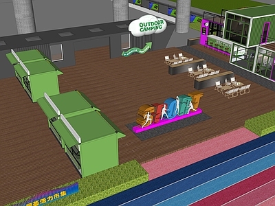 现代商业综合体 高架桥景观 商业级 商业街 美陈 露营景观