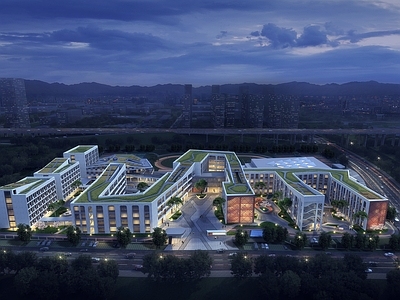 现代高中 现代 现代学校 学校鸟瞰 夜景