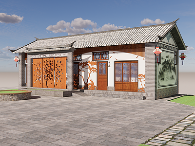 现代新中式小公建 公共厕所 公厕格栅 公厕