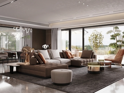 意式轻奢大平层客餐厅 客餐厅 客厅 餐厅 过道