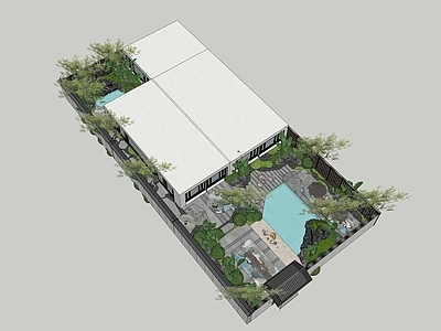 现代新中式别墅庭院 现代庭院